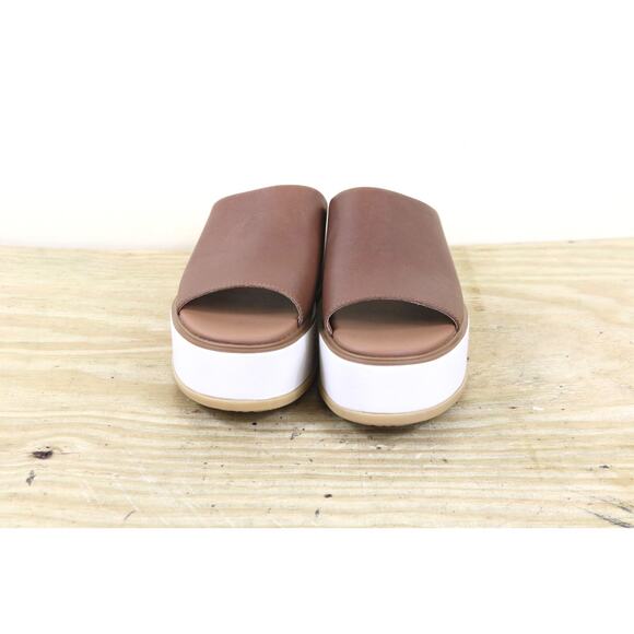 New Sorel Sandals Womens 7 Brown Leather Dayspring Platform Slide Shoes - Picture 2 of 7